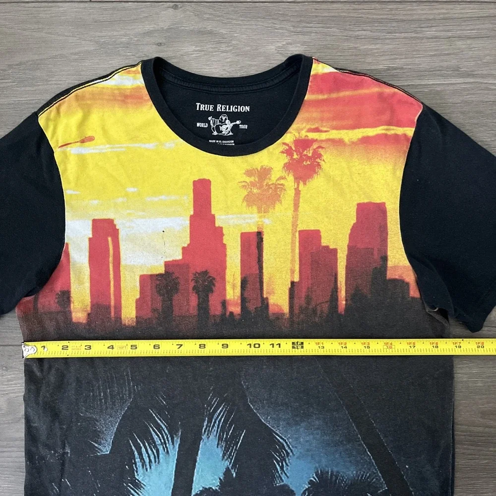 True Religion Mens S T Shirt Short Sleeve Multicolor Sunset LA Graphic